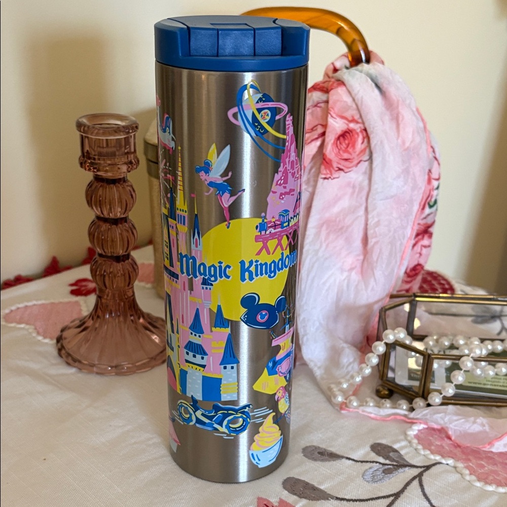 Starbucks Magic Kingdom Silver and Blue Thermos